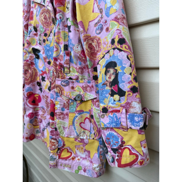 Fiorucci 2005 Y2K Pop Art Trench Coat Women’s Size XL Graphic Statement Jacket - Picture 4 of 12
